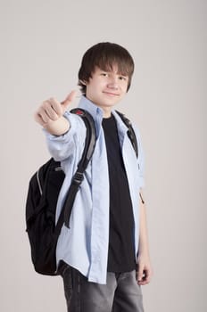 Stock image of university student, gray background