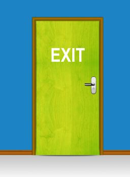 Exit door on green wall.