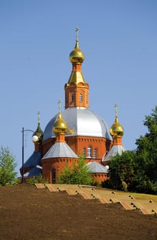 russian christian church with gold domes