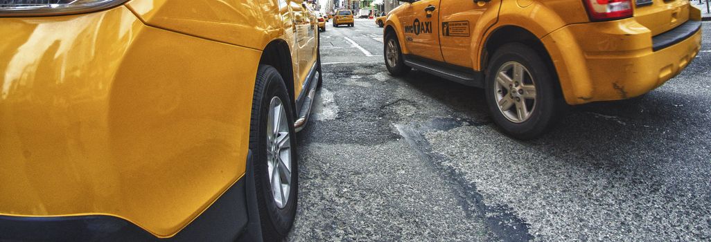 Yellow Cabs in New York City Streets, U.S.A.