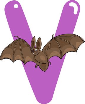 cartoon illustration of V letter for vampire bat