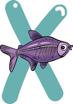 cartoon illustration of X letter for x-ray fish