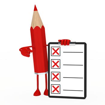 red pencil figure shows finger on checklist