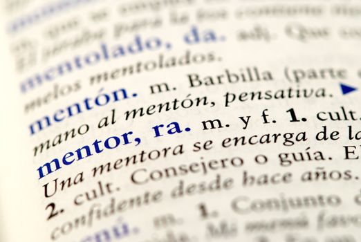 closup of Spanish dictionary word for mentor