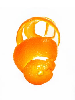 Peel of an orange on white background