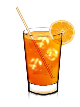 Fresh orange juice and slice isolated on white