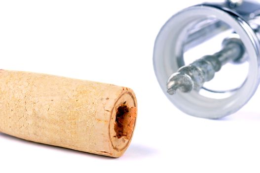 Closeup of a cork and a corkscrew