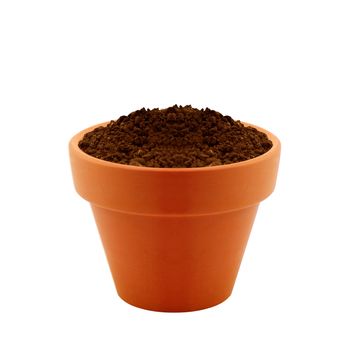 clay pot with Soil isolated on white background.