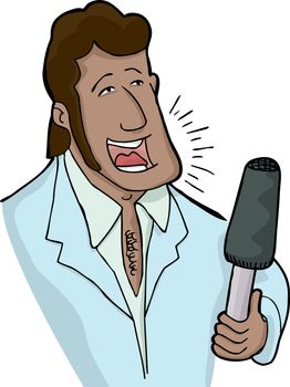 Handsome Hispanic man with sideburns singing over white background