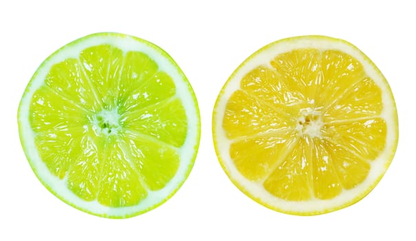 Fresh slice of Lemon on white background.