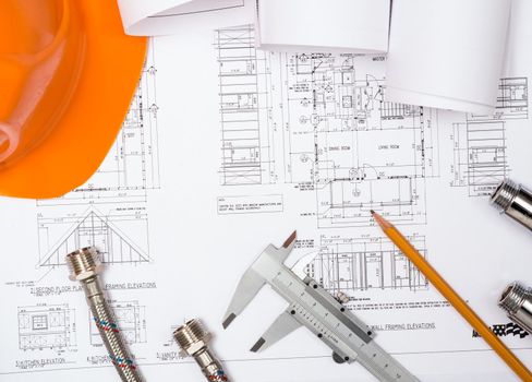 plumbing and drawings are on the desktop, workspace engineer