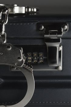 Pair of Handcuffs on Briefcase with the Numbers 911 on Lock.