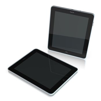 tablet pc with reflection on the floor