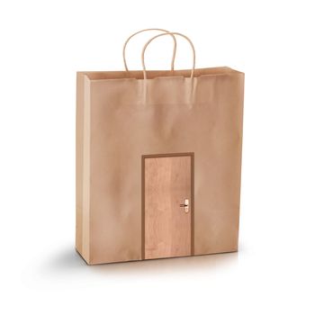 empty paper shopping bag with door.