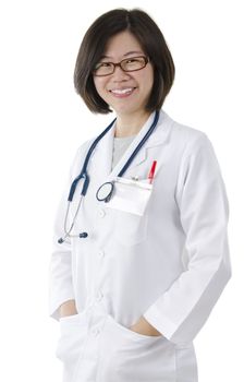 30s mid adult Pan Asian female doctor portrait on white background