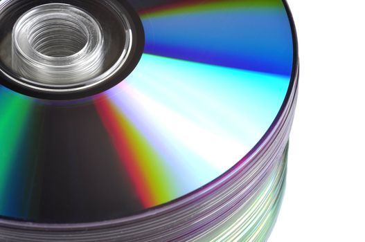 Close up view of a CD/DVD stack on a mirror