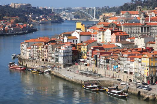 Portugal. Porto city. View of Douro river embankment in the morning