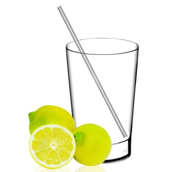 Glass of a lemon juice on a white background.