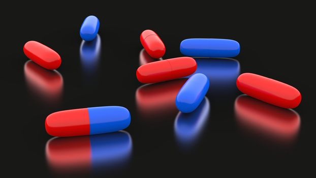 3d pills in red and blue