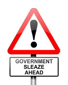 Illustration depicting red and white triangular warning road sign with a government sleaze concept. White background.