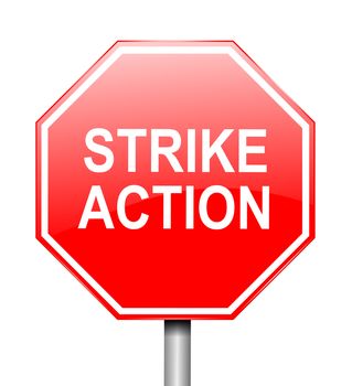 Illustration depicting a road sign with the words 'strike action' against a white background.