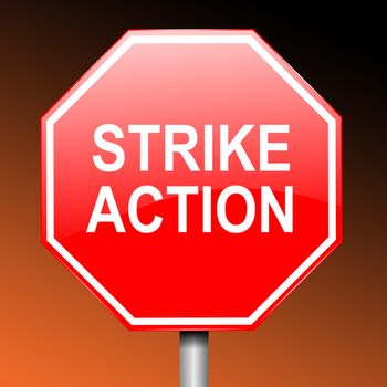 Illustration depicting a road sign with the words 'strike action' against a dark orange background.
