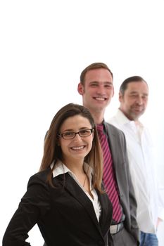 Bussines team led by woman on white background