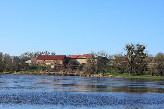 Village on the Elbe river in Saxony-Anhalt/germany in early spring