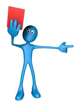 blue guy shows red card - 3d illustration