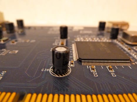 closeup on an integrated circuit board
