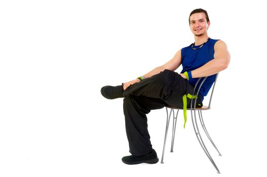 Young fitness instructor on white isolated background