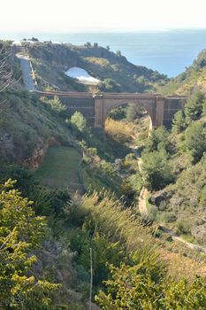 Old bridge over the canyon in Nerja, Spain