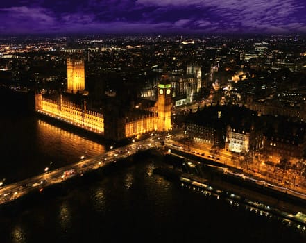 Houses of Parliament and Big Ben London UK night view