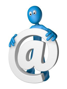 blue guy is holding email alias - 3d illustration