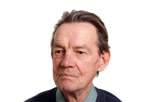 an old man looking at something on white background