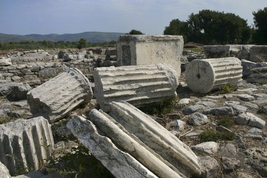 Ancient temple ruins in Heraion Samos island Greece