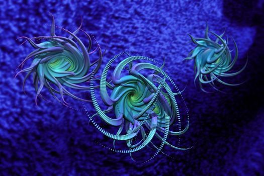 Blue organic alien virus forms living inside organism