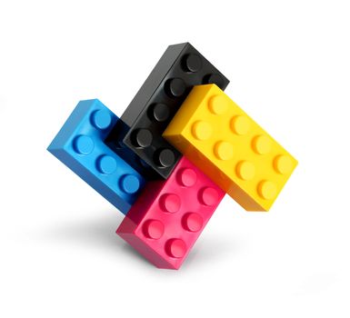 Lego blocks of four process colors cyan magenta yellow black