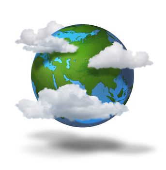 Climate change concept ,planet earth with clouds covered continents and seas