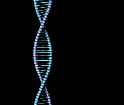 Close-up DNA code helix spiral isolated on black background