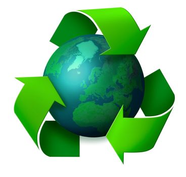 Recycling concept symbol arrows around green planet earth