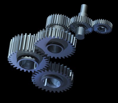 Complex mechanism of gear wheels and axles working together