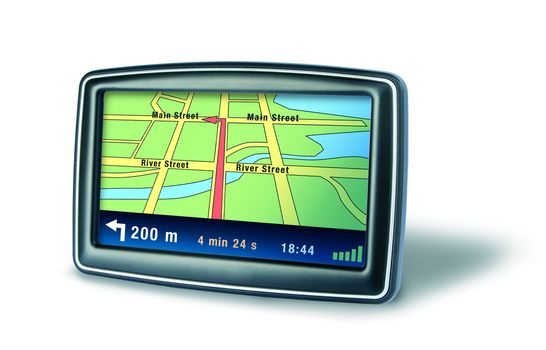 Gps auto navigator device on white background