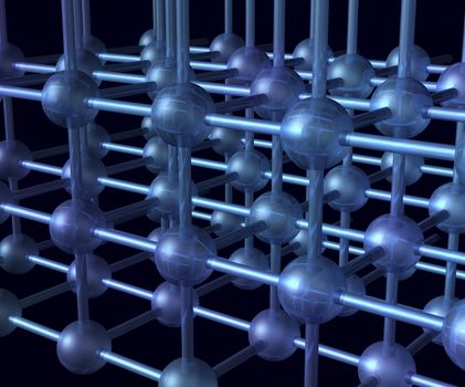 inside nanotechnology particles 3D structure with atoms and bindings