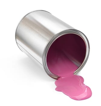 Fallen paint can with pink paint spill