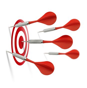 Only one of five red darts succeeds hitting right target