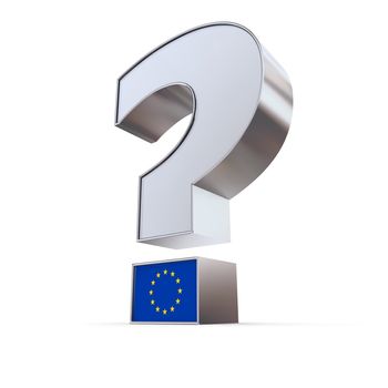 metallic question mark with a european union flag on the dot