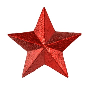 Red tin metal star hanging isolated on white background