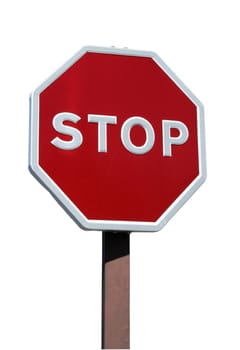 Real stop sign isolated with details on white background