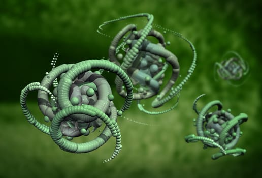 Green virus formations spreading in organism